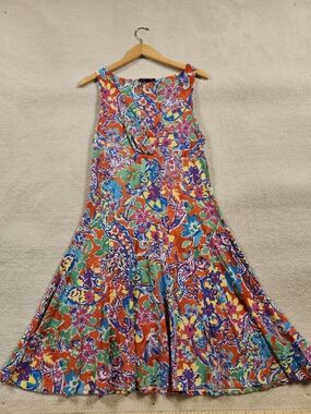 Lauren Ralph Lauren Dress Womens Lg Multicolor Floral Paisley Sleeveless Boho